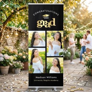 Black Gold Graduate 4 Photo Collage Bold Cap Type Retractable Banner