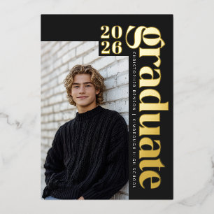Black Gold Graduate Black Photo Graduation Gold Foil Invitation