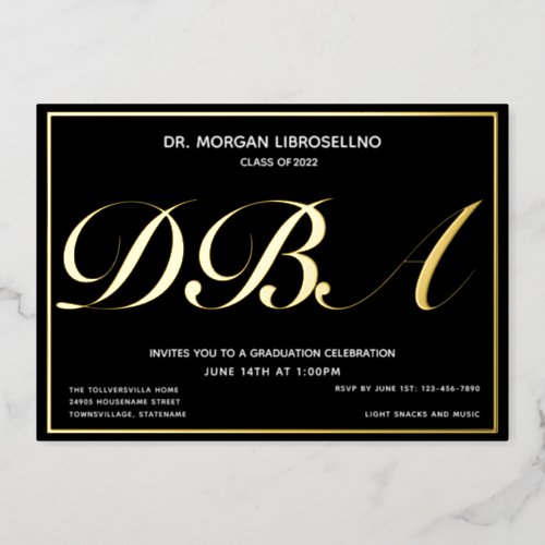 Black Gold Graduate DBA Graduation Foil Invitation