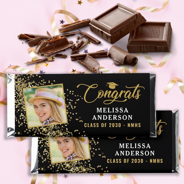 Black Gold Graduate Photo Personalized Graduation Hershey Bar Favors (Creator Uploaded)