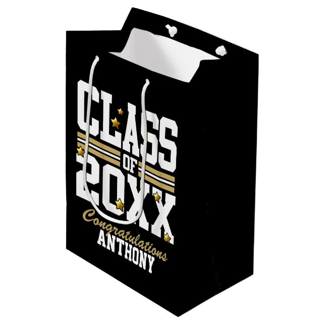 Black|Gold Graduating Class Year Medium Gift Bag (Front Angled)