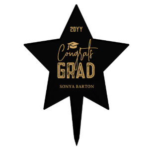 Black Gold Graduation 2025 Personalized Cake Topper