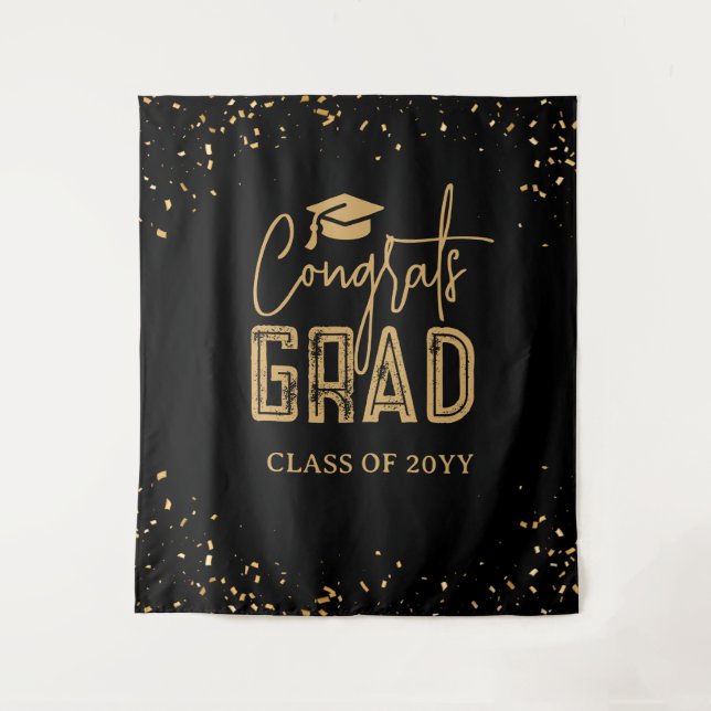 Black Gold Graduation 2025 Photo Booth Tapestry (Front)