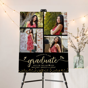 Black Gold Graduation 4 Photo Script Hearts Modern Foam Board