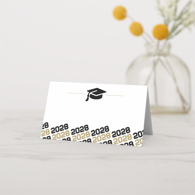 Black & Gold Graduation Cap Folding Label, Food or Place Card (Back)