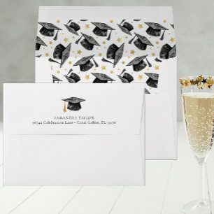Black Gold Graduation Cap Personalized Envelope