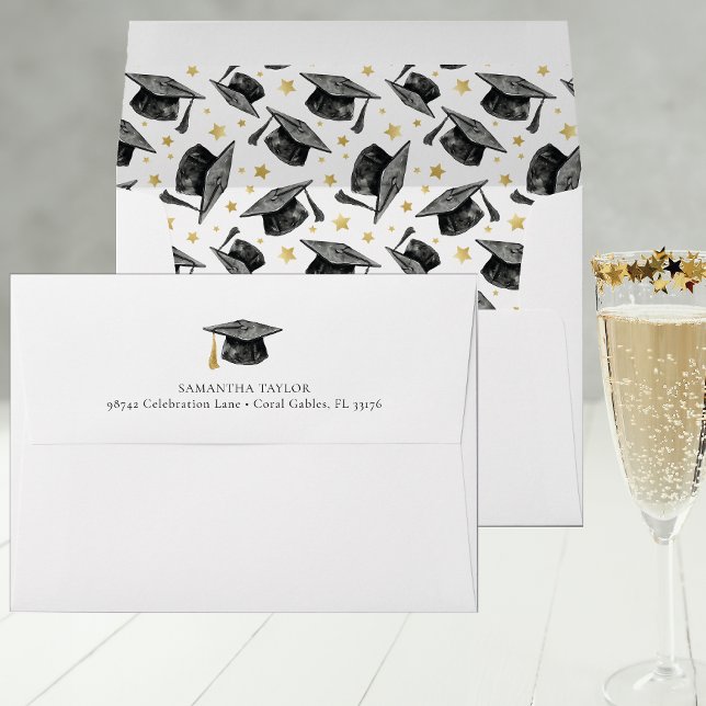 Black Gold Graduation Cap Personalized Envelope (Graduation Envelope)