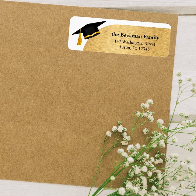 Black Gold Graduation Cap Return Address Label (Black Gold Graduation Cap Return Address Label)