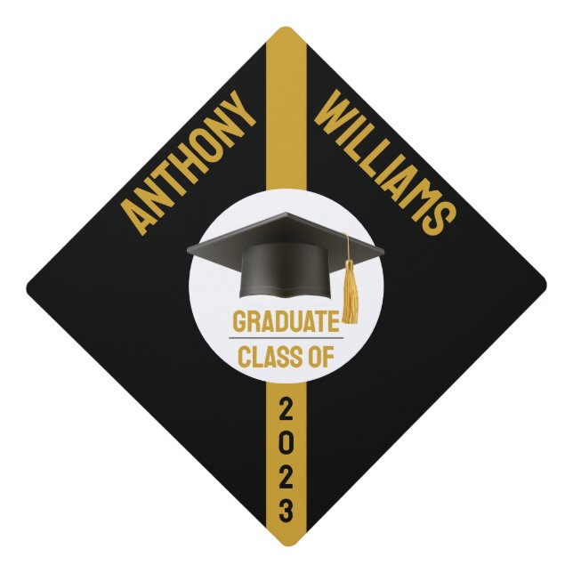 Black Gold Graduation Cap Topper (Front)