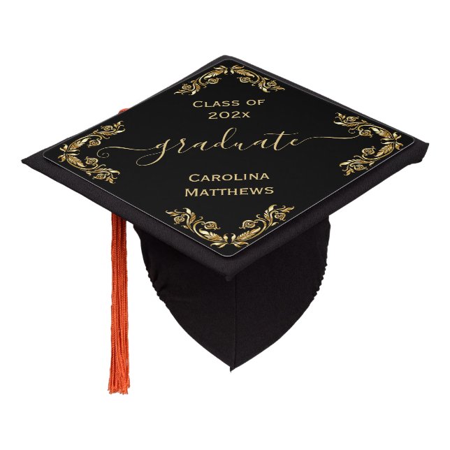 Black Gold Graduation Cap Topper (Angled)