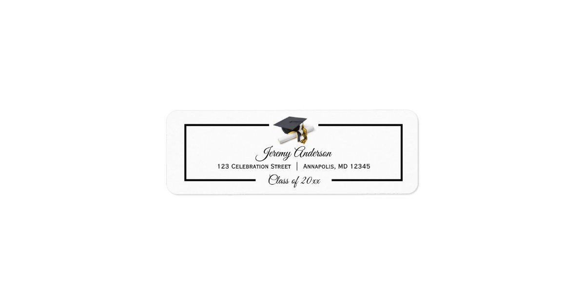 Black Gold Graduation Class Cap and Tassel Address Label | Zazzle
