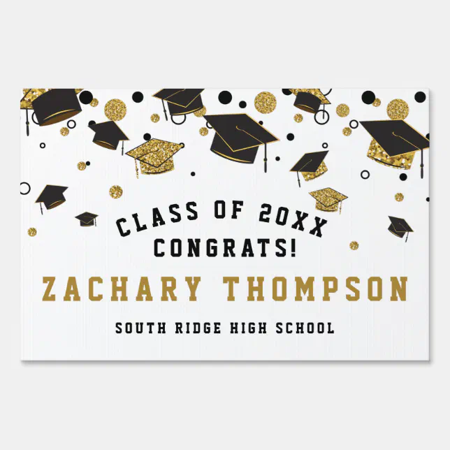 Black & Gold Graduation Class of 2021 Custom Yard Sign | Zazzle