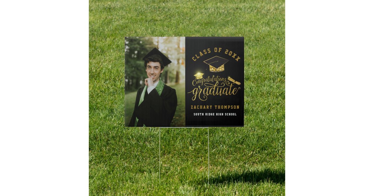 Black & Gold Graduation Class of 2021 Photo Yard Sign | Zazzle