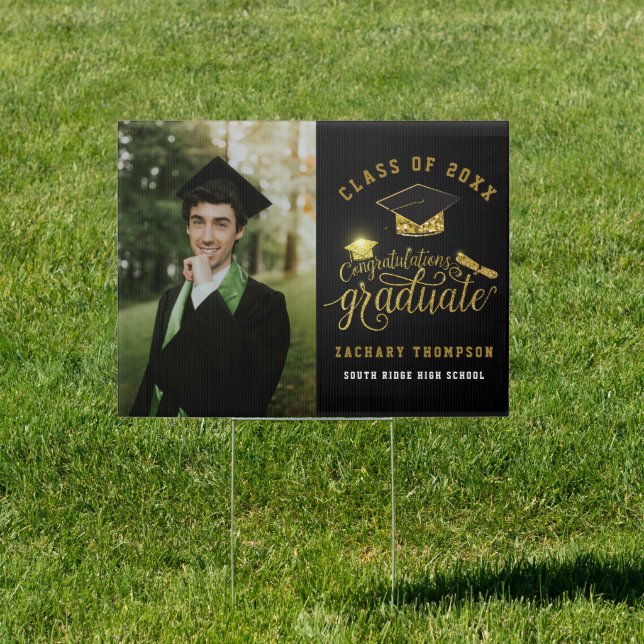 Black & Gold Graduation Class of 2021 Photo Yard   Sign (Insitu)