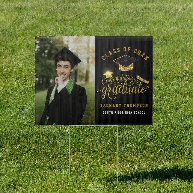 Black & Gold Graduation Class of 2021 Photo Yard Sign | Zazzle