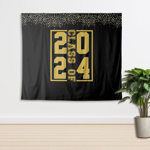 Black Gold Graduation Class of Sporty Typography Tapestry