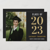 Black & Gold Graduation Class Year with Photo Invitation | Zazzle