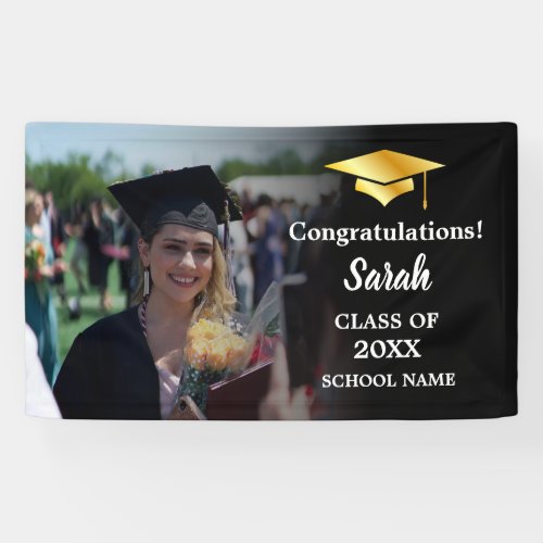 Black  Gold Graduation Custom Photo Class Of 2024 Banner