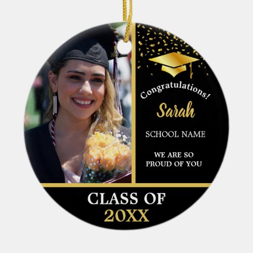 Black  Gold Graduation Custom Photo Class Of 2024 Ceramic Ornament