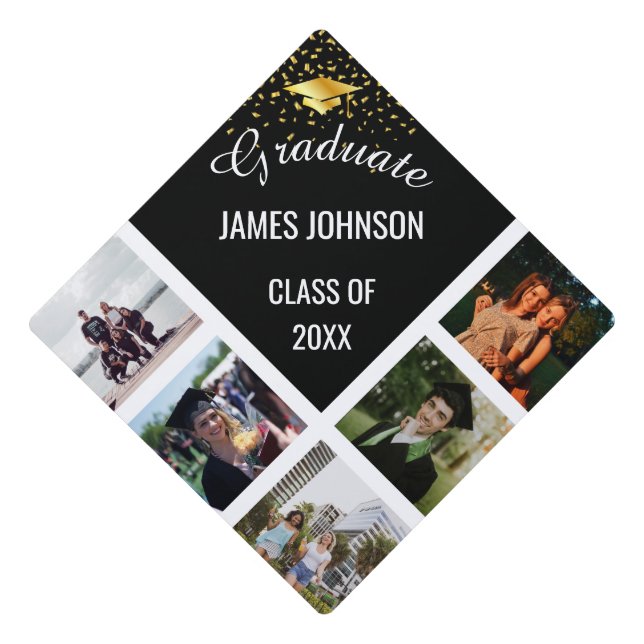 Black & Gold Graduation Custom Photo Class Of 2025 Cap Topper (Front)