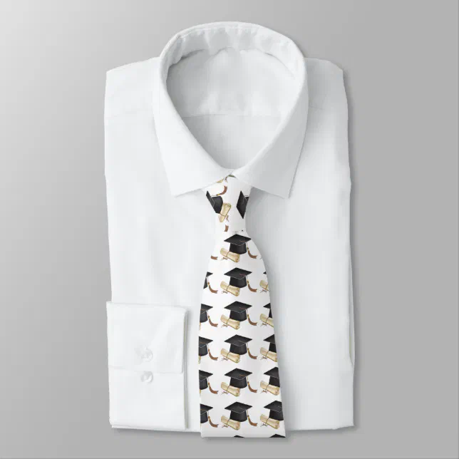 Graduationtie Black Gold Graduation Diploma Mortar Board Neck Tie | Zazzle