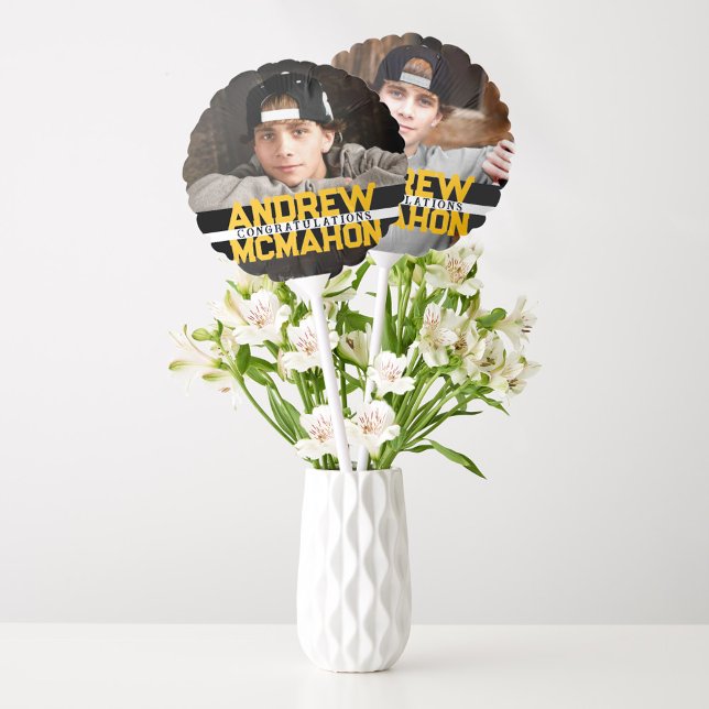Black & Gold Graduation Double Photo Centerpiece Balloon (Creator Uploaded)