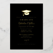 Black Gold Graduation Hat Graduation  Foil Invitation