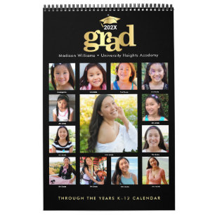 Black Gold Graduation K–12 Photo Collage 15 Month Calendar