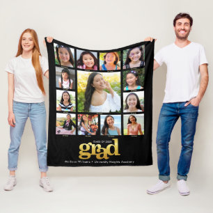 Black Gold Graduation K–12 Photo Collage Modern Fleece Blanket