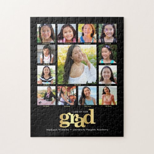 Black Gold Graduation K12 Photo Collage Modern Jigsaw Puzzle
