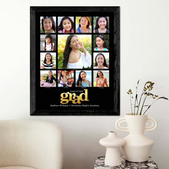 Black Gold Graduation K–12 Photo Collage Modern Poster (Creator Uploaded)