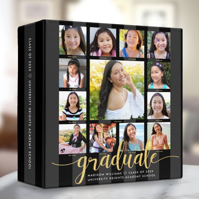 Black Gold Graduation K–12 Photo Collage Script 3 Ring Binder (Creator Uploaded)