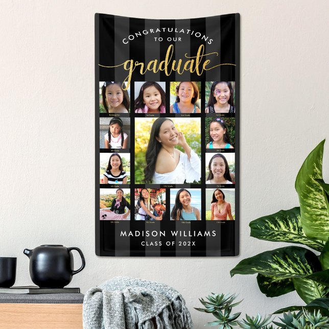 Black Gold Graduation K–12 Photo Collage Script Banner (Creator Uploaded)
