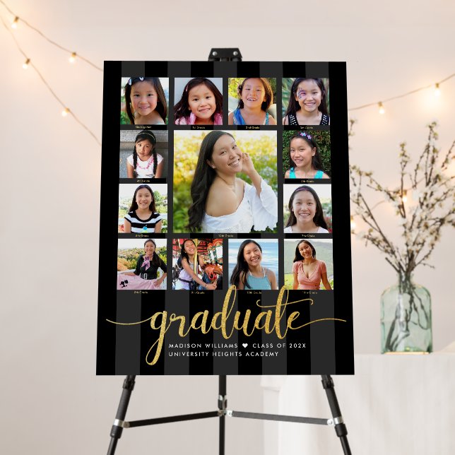 Black Gold Graduation K–12 Photo Collage Script Foam Board (In Situ (Stand))