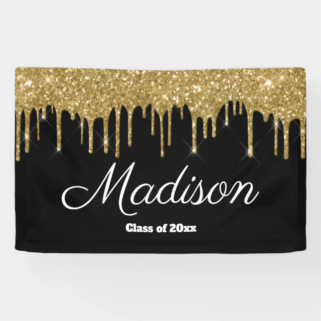 Black Gold Graduation Party Backdrop Class of 2025 Banner | Zazzle