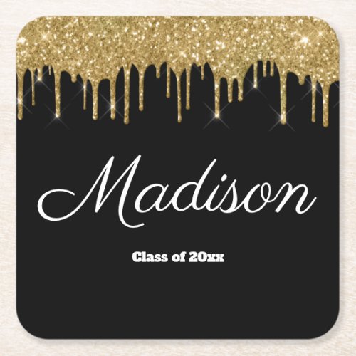 Black Gold Graduation Party Class of 2024 Paper Square Paper Coaster
