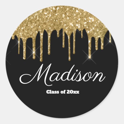 Black  Gold Graduation Party Favor Class of 2024 Classic Round Sticker