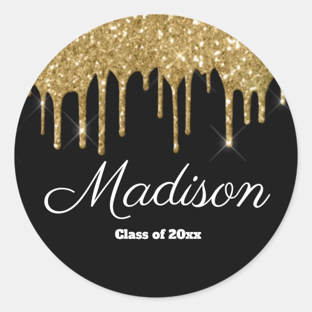Black & Gold Graduation Party Favor Class of 2025 Classic Round Sticker (Front)
