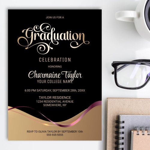 Black Gold Graduation Party Invitation