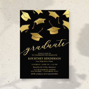 Black Gold Graduation Party Invitations