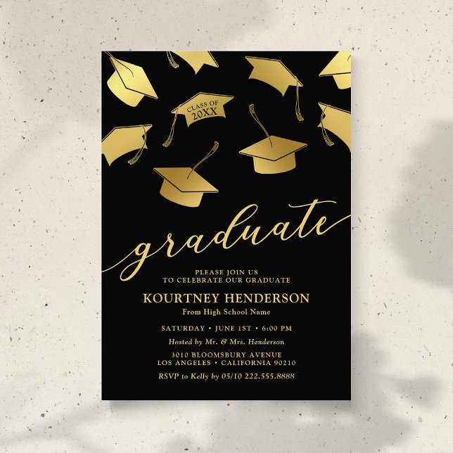 Black Gold Graduation Party Invitations (Creator Uploaded)