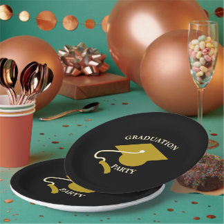 Black Gold Graduation Party Paper Plates