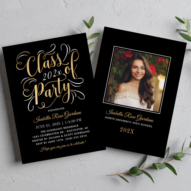 Black Gold Graduation Party Photo Class of 2026 Invitation | Zazzle