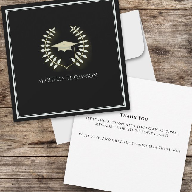 Black Gold Graduation Personalized Thank You Card (Black and gold classic graduation thank you card)