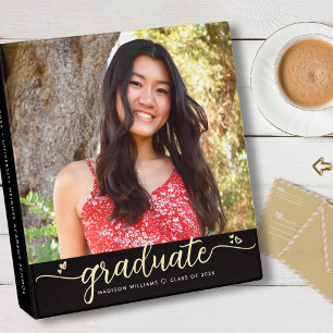 Black Gold Graduation Photo Album Script Hearts 3 Ring Binder