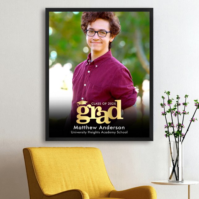 Black Gold Graduation Photo Bold Typography Modern Poster (Creator Uploaded)
