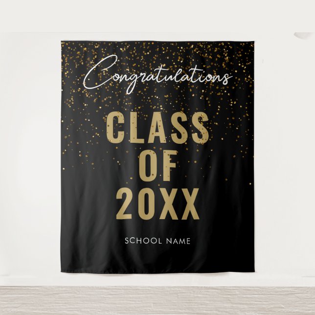 Black Gold Graduation Photo Booth Backdrop (Front)
