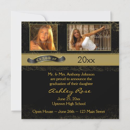 Black Gold Graduation Photo Card