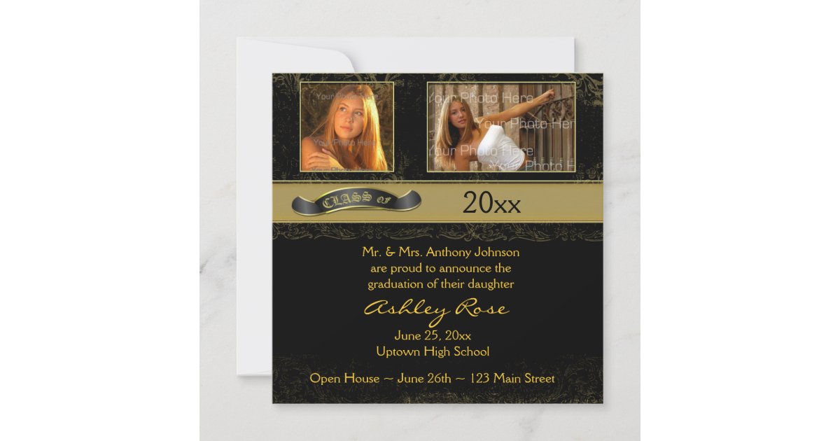 Black Gold Graduation Photo Card | Zazzle