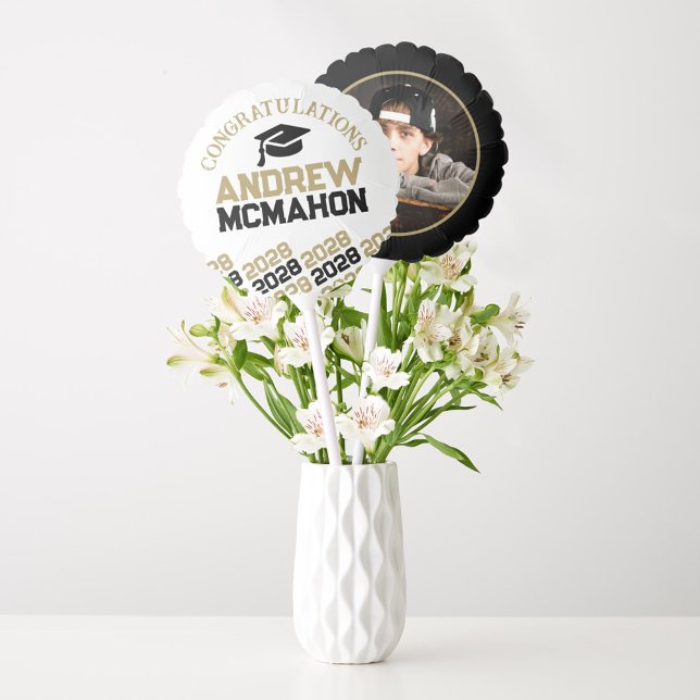 Black & Gold Graduation Photo Centerpiece Balloon (Creator Uploaded)